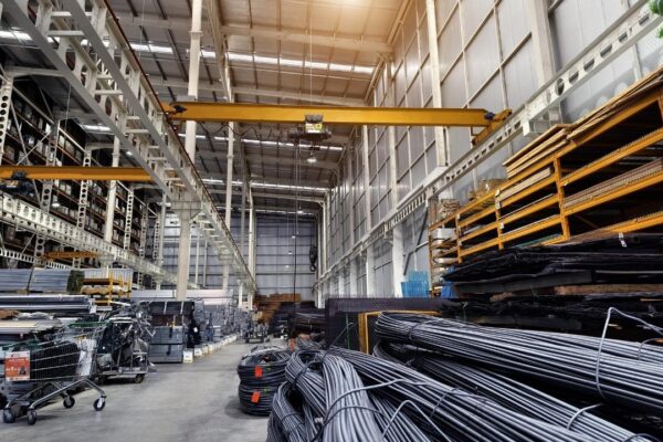 A big warehouse packed with numerous metallic nets and profile