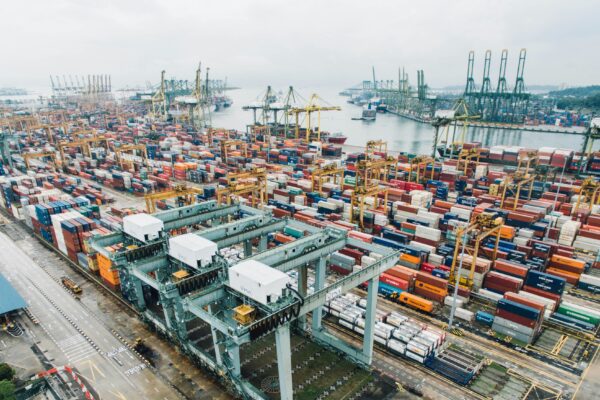 intermodal containers on dock