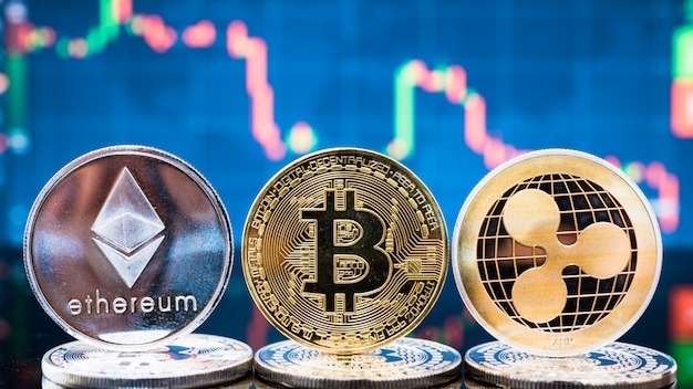Business bitcoin, ethereum and XRP coins currency finance money