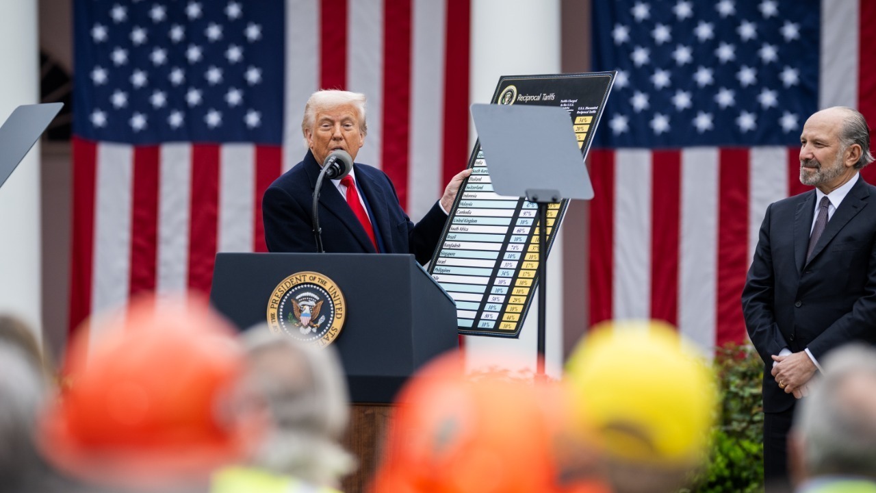 Trump showing a chart with reciprocal tariffs