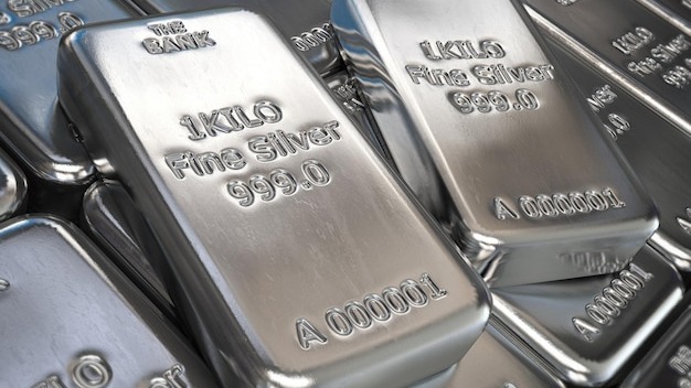 Silver bars or ingots background Precious metal
