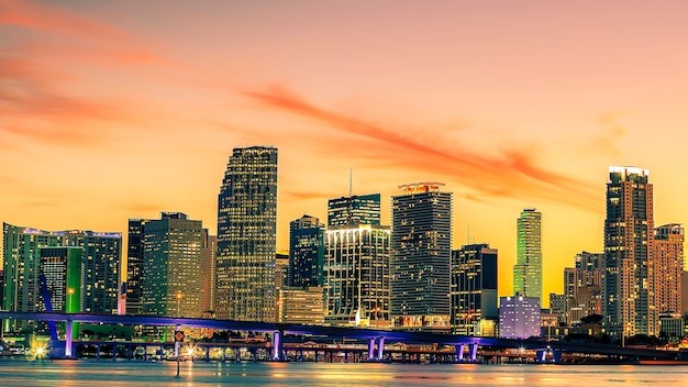 Famous cIty of Miami, Florida, USA, summer sunset