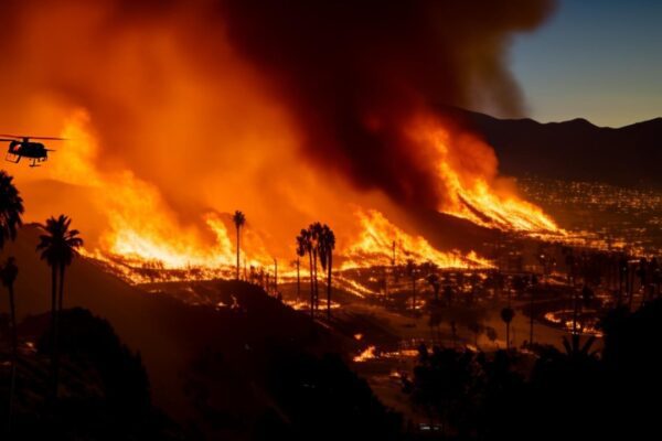 A dramatic scene of a wildfire in Malibu Los Angeles January 7 8 9 2025 with helicopters battl