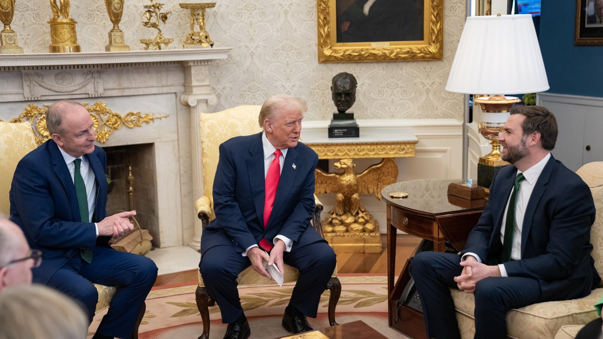 President Donald Trump and Vice President JD Vance with Taoiseach Micheál Martin