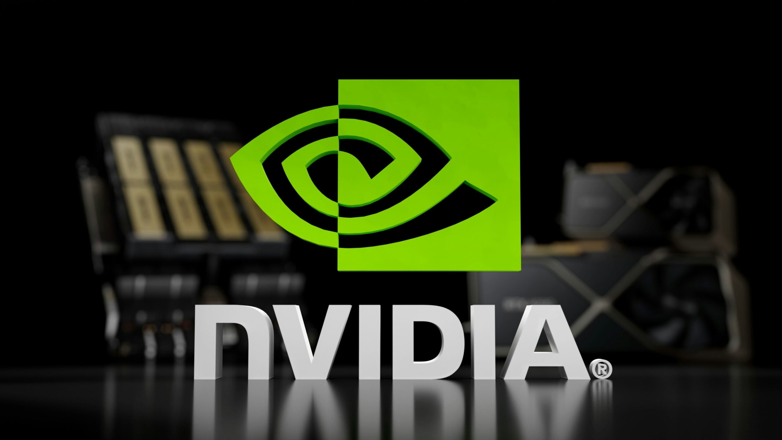 the nvidia logo is displayed on a table