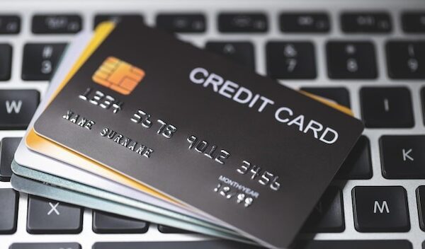 closeup low key macro shot credit card with soft focus for background finance concept