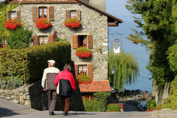 woman in white long sleeve shirt and brown skirt standing near red flowers and green plants